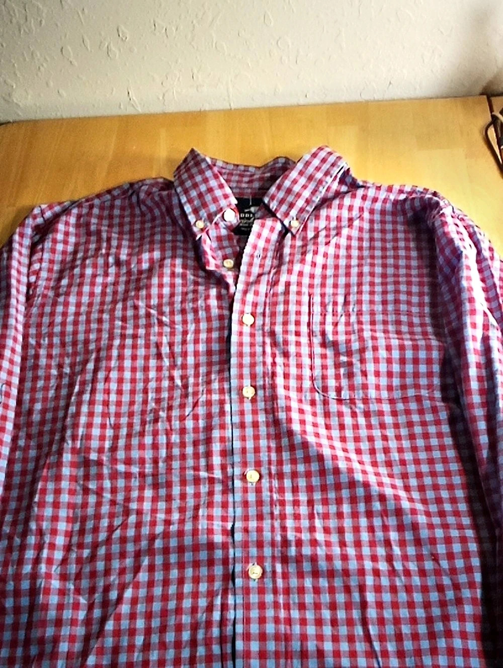 Saddlebred Wrinkle Free Gingham Button Down in Red & Blue XL